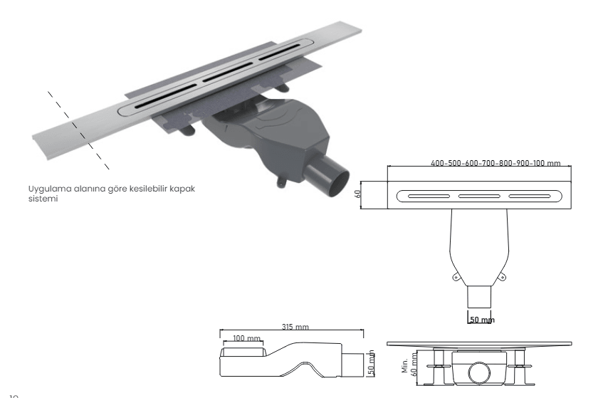 Ph Design Compactline Qdrain Duş Kanalı 60Cm Siyah