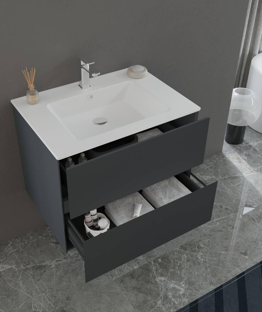 Orka Nest Banyo Dolabı Takımı 70 Cm Lake Mat Antrasit Ledli Ayna