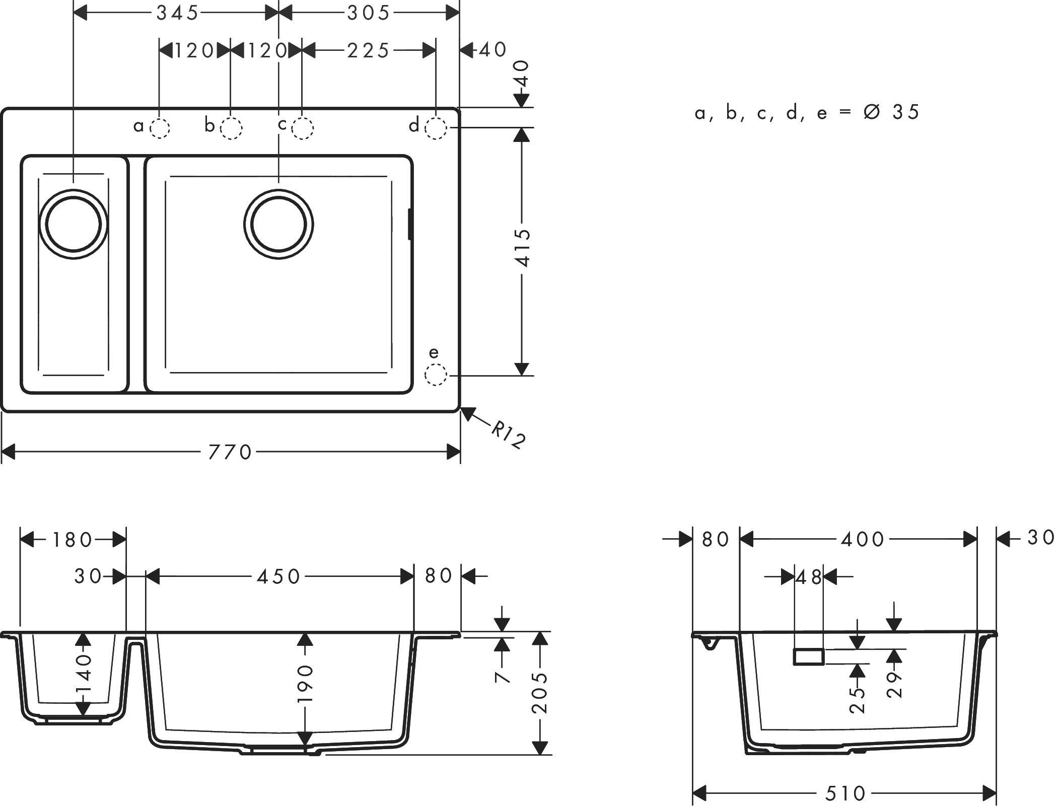 Hansgrohe S510-F635 Tezgah Üstü Eviye 180/450 Beton Grisi