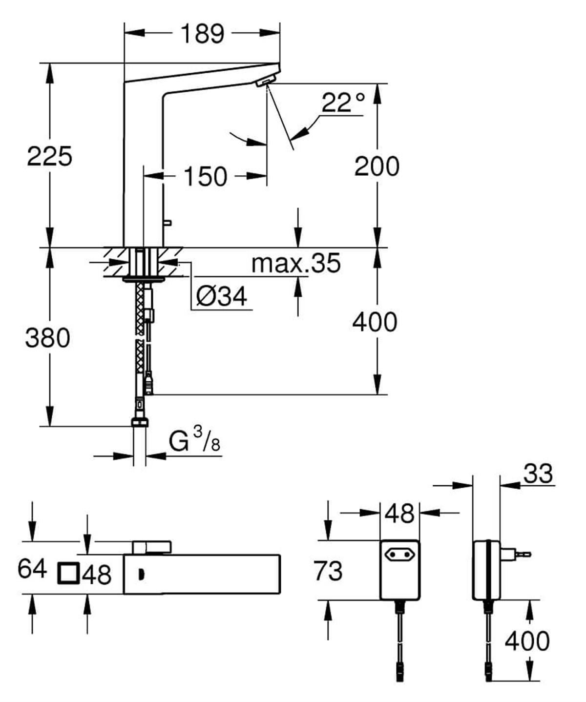 Grohe Eurocube Fotoselli Lavabo Bataryası,Elektrikli
