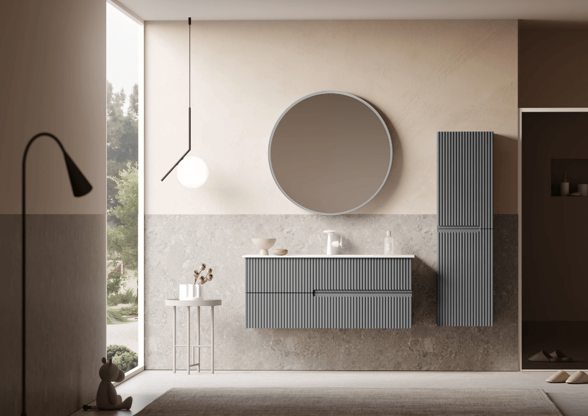 Orka Moonlight Banyo Dolabı Takımı 120 Cm Lake Mat Gri Ledli Ayna