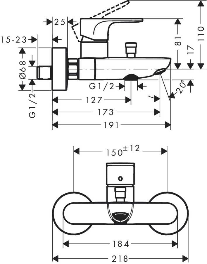 Hansgrohe Rebris S Tek Kollu Banyo Bataryası Aplike 72440000