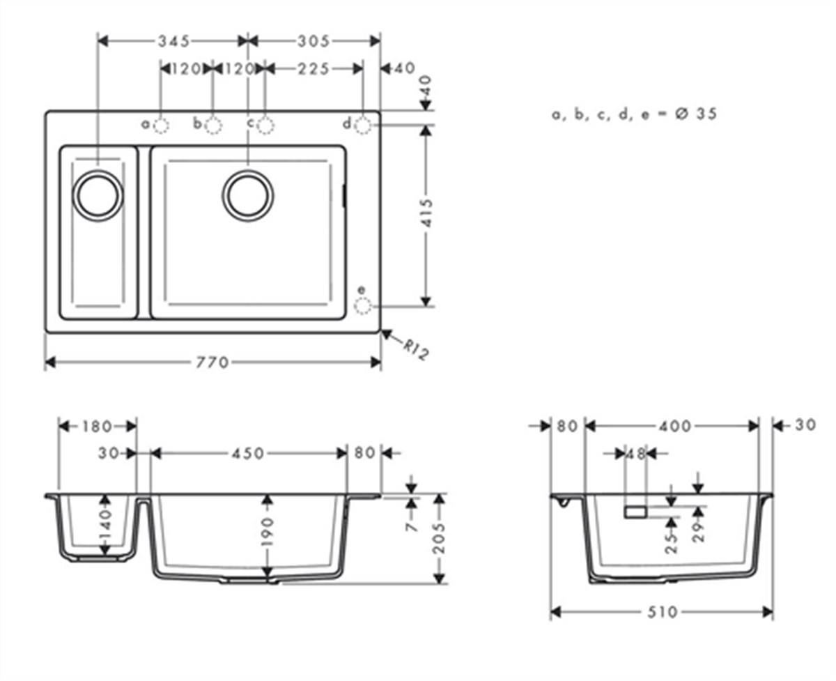 Hansgrohe S51 S510-F635 Ankastre Beton Grisi Eviye 180/450