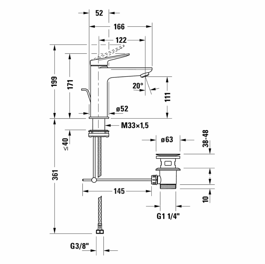 Duravit Wave Lavabo Bataryası Sifon Kumandalı Medium Parlak Altın