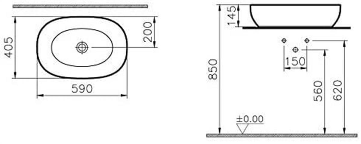 Vitra Outline Oval Lavabo Mat Siyah 60Cm