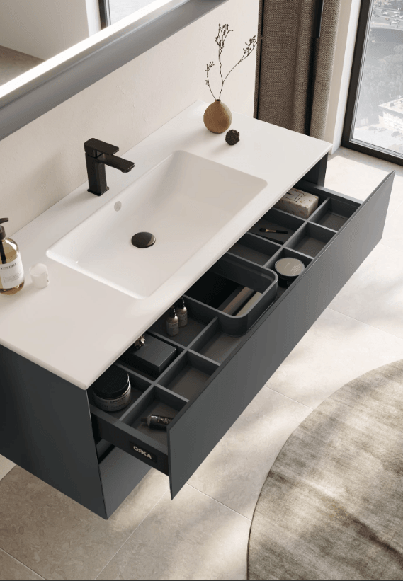 Orka Nest Banyo Dolabı Takımı 120 Cm Lake Mat Antrasit Ledli Ayna