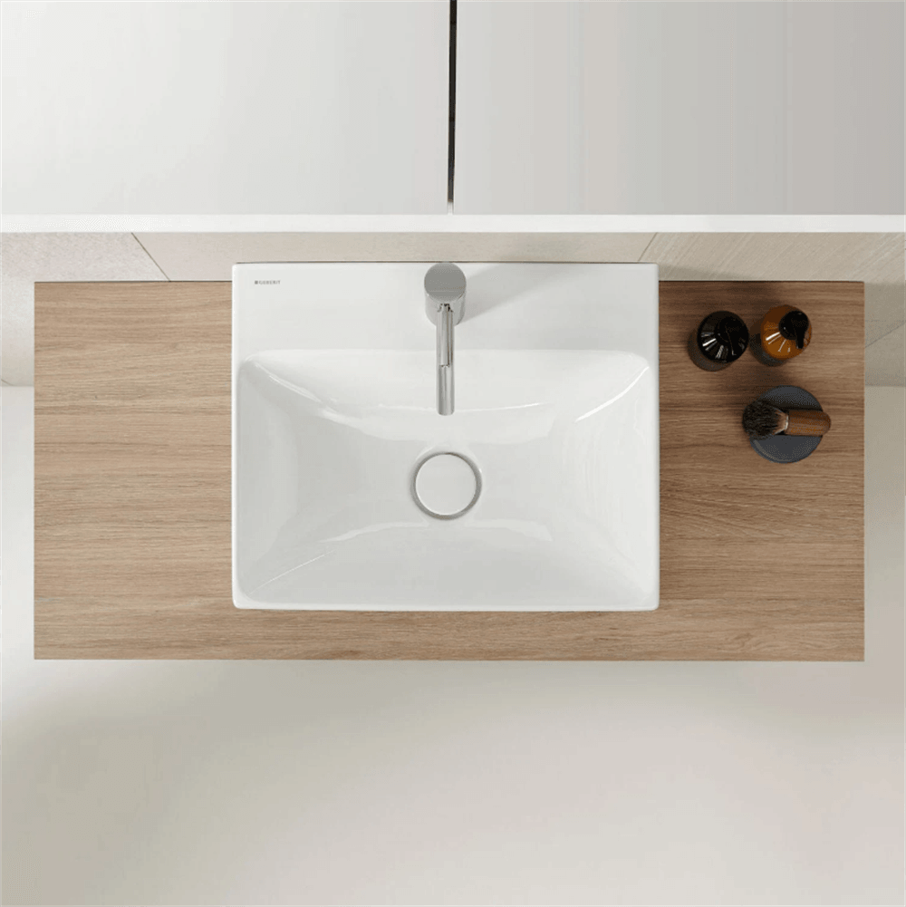 Geberit One Çanak Lavabo, Dikey Çıkışlı, 50X40 Cm, Batarya Delikli, Keratech