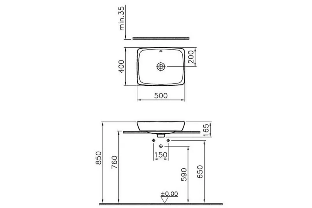 Vitra Metropole Dikdörtgen Çanak Lavabo Beyaz 50Cm 5667B003-0012