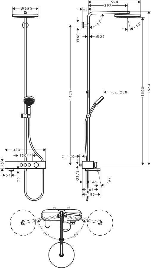 Hansgrohe Pulsify S Duş Kolonu 260 1Jet, Banyo Termostatı Showertablet 400 İle Krom