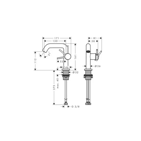Hansgrohe Tecturis S 2-Delikli Lavabo Bataryası 150 Coolstart Ecosmart Kumandasız