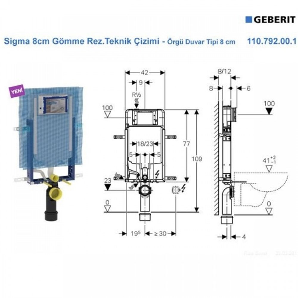 Geberit Sigma Gömme Rezervuar, İnce, Kombifix
