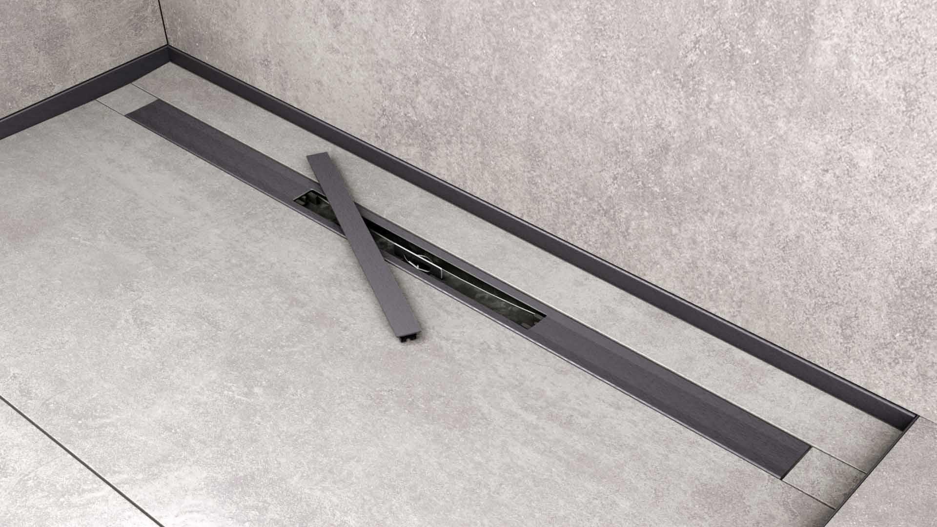 Hüppe River Duş Kanalı 60Cm Titanyum Siyah Alttan Çıkışlı