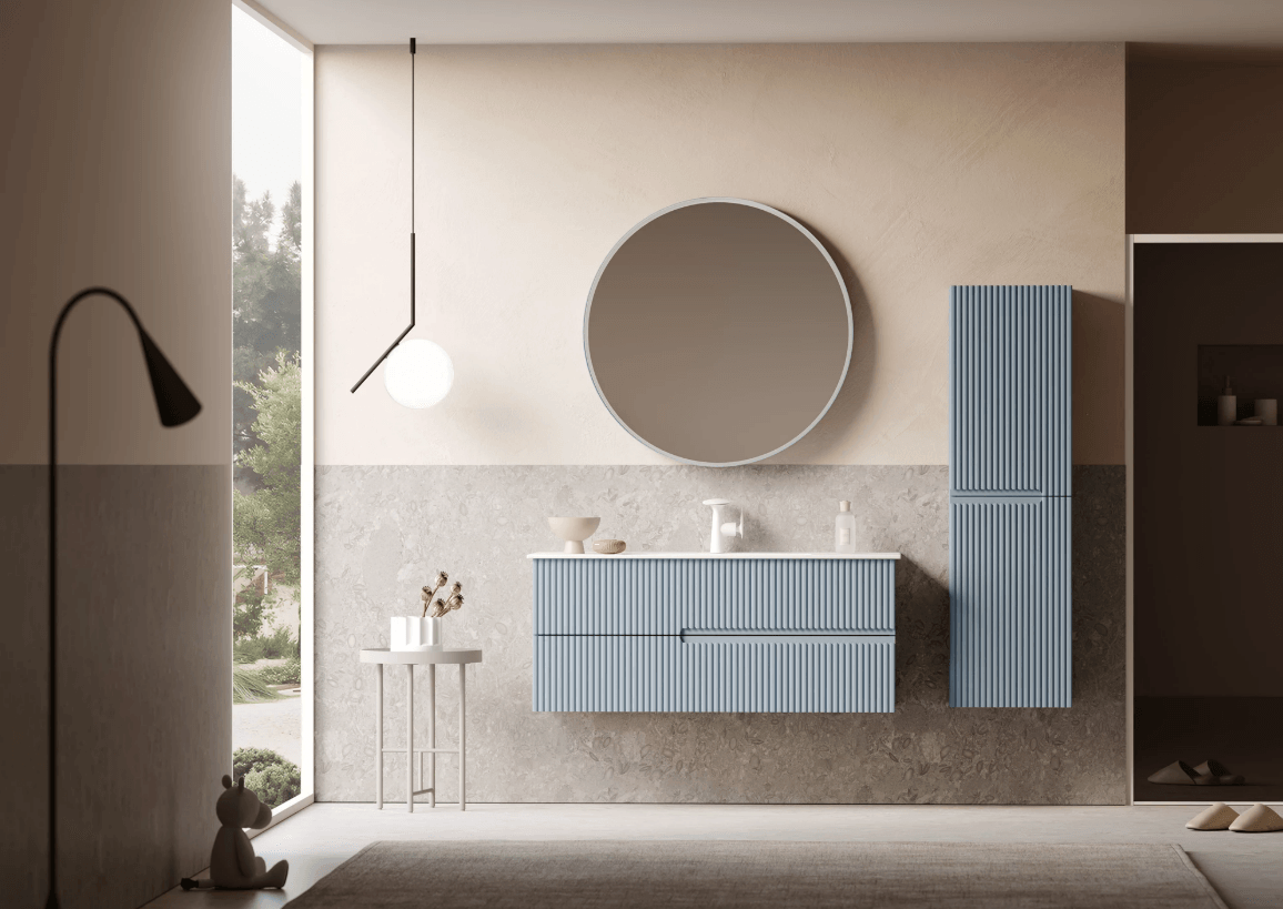 Orka Moonlight Banyo Dolabı Takımı 120 Cm Lake Mat Açık Mavi Ledli Ayna