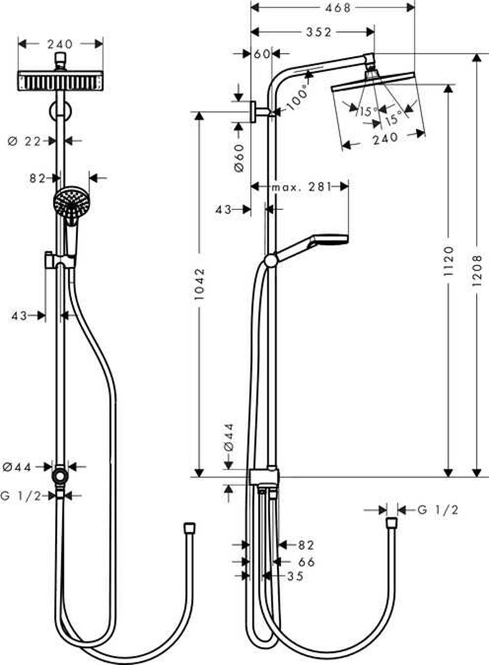 Hansgrohe Crometta E Duş Kolonu 240 1 Jet, Ecosmart, 9 Lt/Dk, Reno