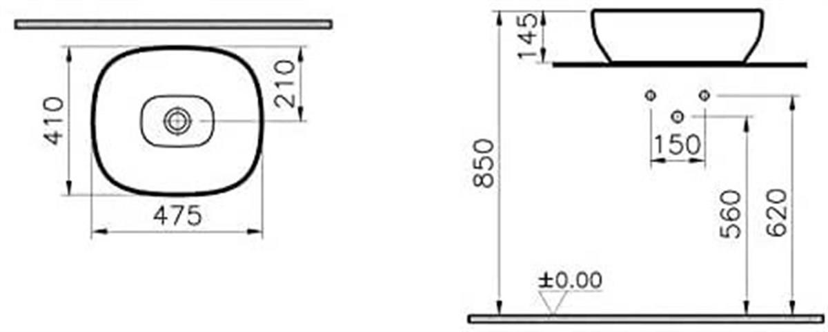 Vitra Outline Kare Lavabo Mat Siyah 48Cm