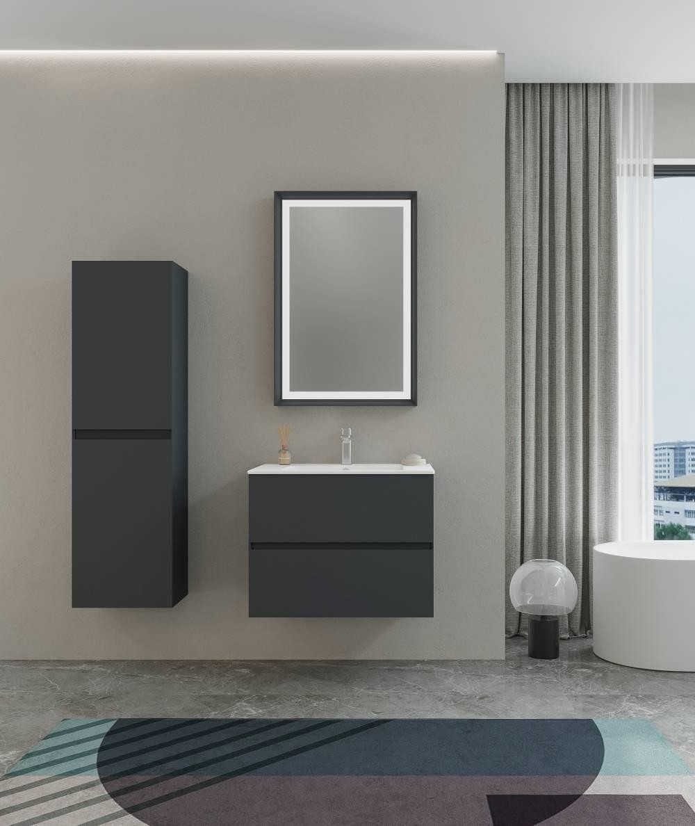 Orka Nest Banyo Dolabı Takımı 70 Cm Lake Mat Antrasit Ledli Ayna