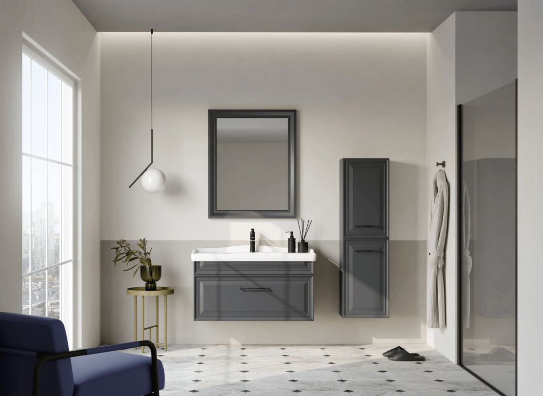 Orka Design Banyo Dolabı Takımı 105 Cm Lake Mat Antrasit