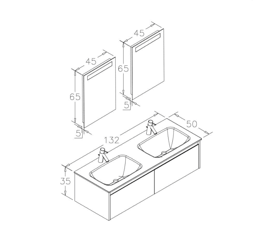 Orka Lisbon Banyo Dolabı Takımı 132 Cm Mat Gri