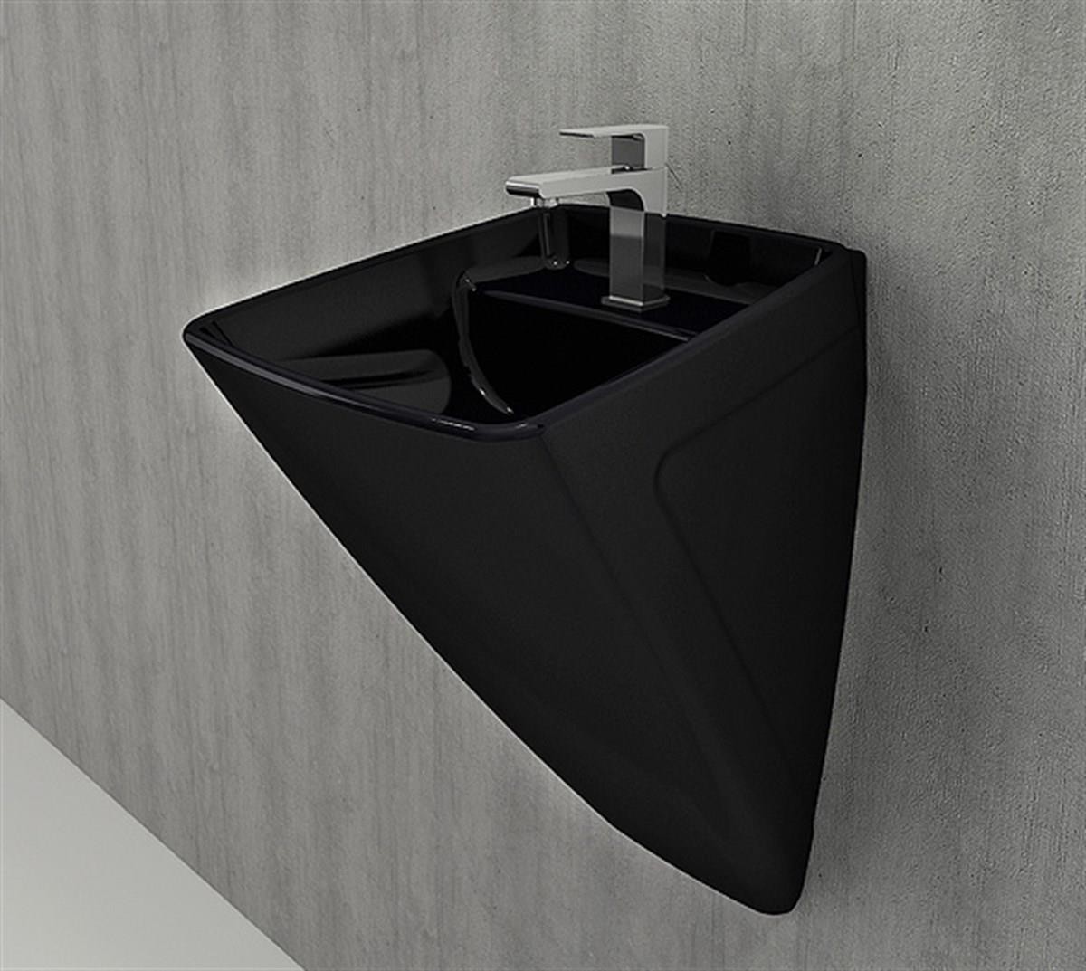 Bocchı Firenze Asma Monoblok Lavabo, 48 Cm, Parlak Siyah