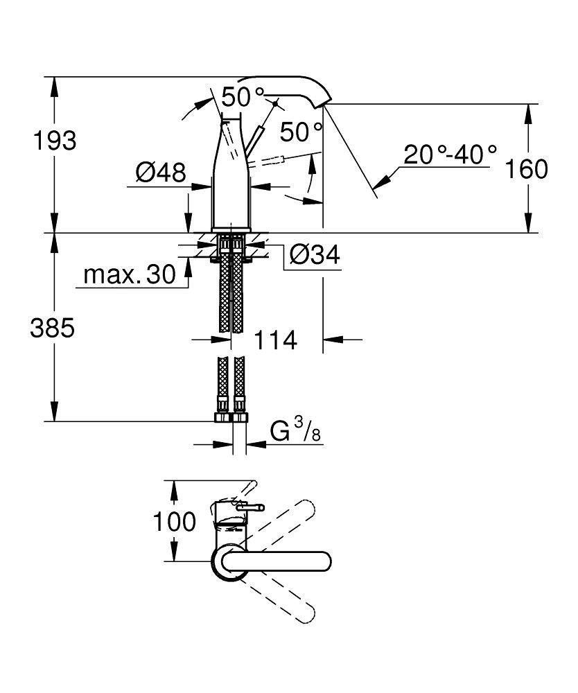 Grohe Essence Lavabo Bataryası M Boyut Hayalet Siyah