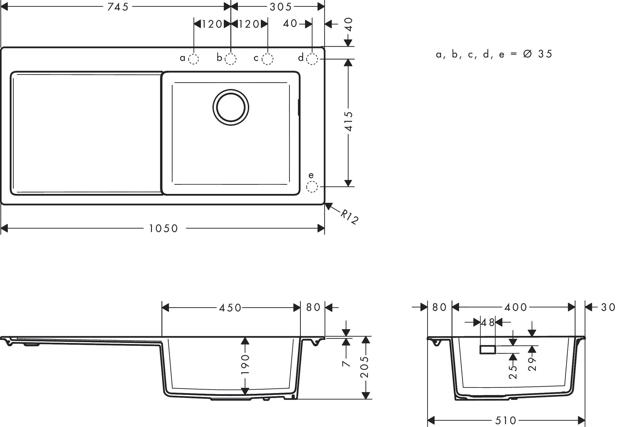 Hansgrohe S514-F450 Ankastre Eviye Seti 450 Beton Grisi Damlalıklı