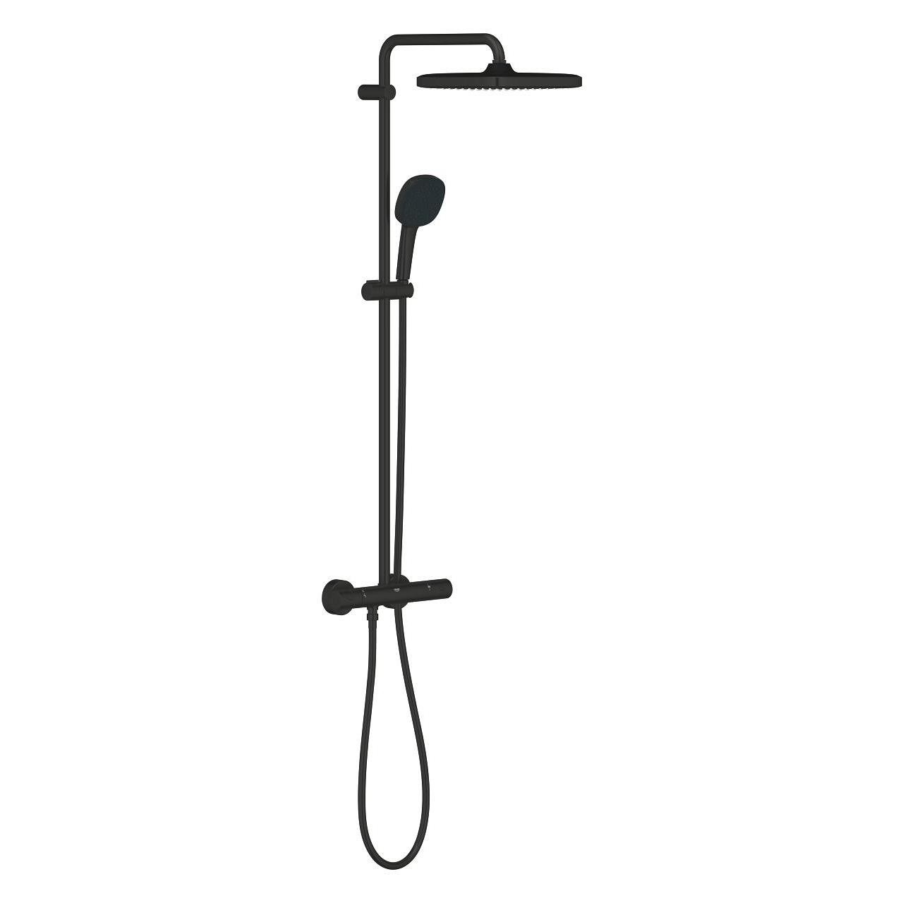 Grohe Tempesta System 250 Kare Duvara Monte Termostatik Bataryalı Duş Kolonu Mat Siyah