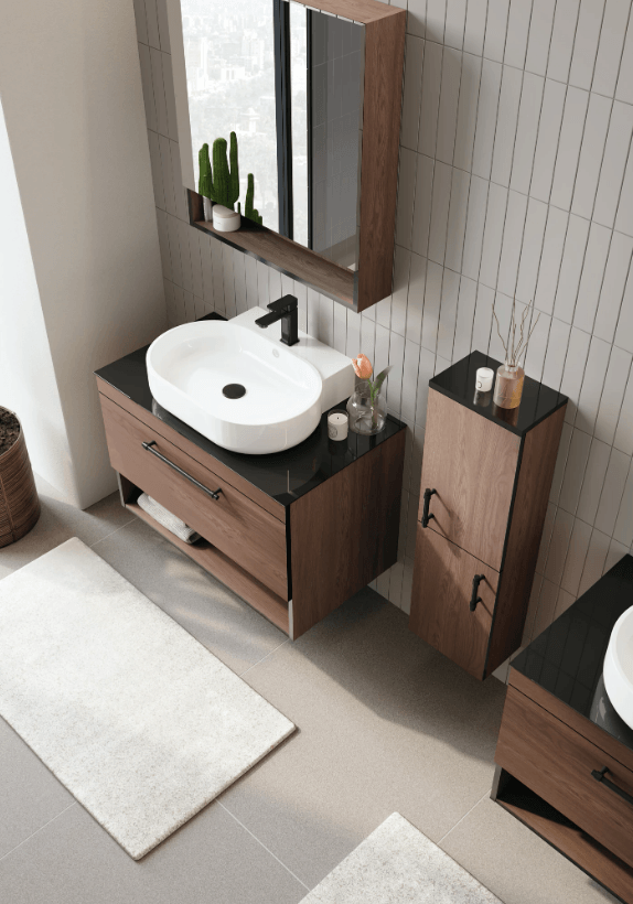 Orka Knidos Banyo Dolabı Takımı 90 Cm Legnano Dolaplı Ayna