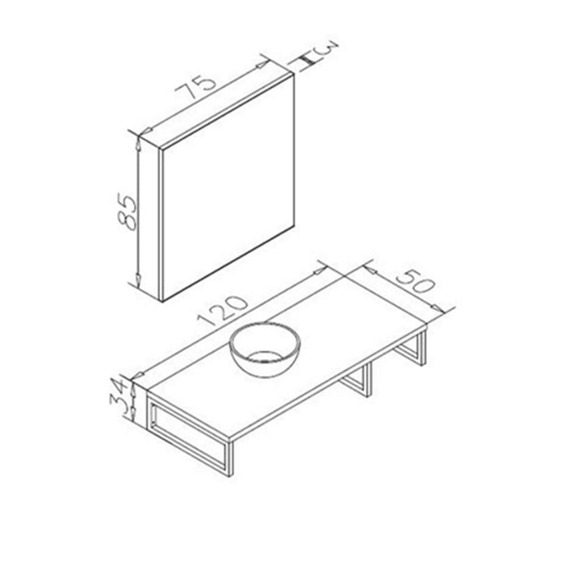 Orka Kestel Banyo Dolabı Takımı 120 Cm Meşe Tezgah