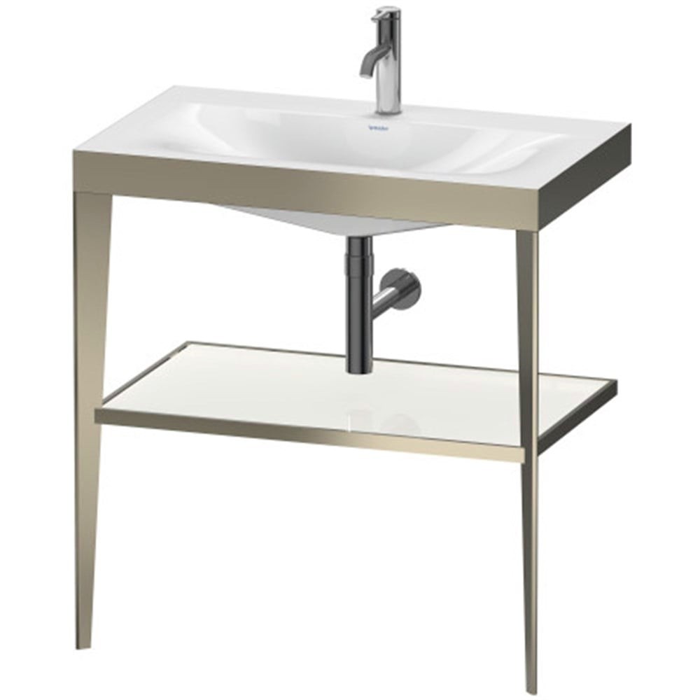 Duravit Xviu C-Bonded Yerden Metal Konsollu Etajerli Lavabo Beyaz Cam Raflı