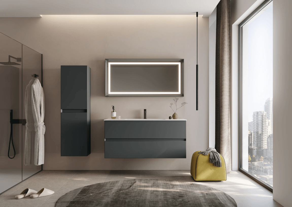 Orka Nest Banyo Dolabı Takımı 90 Cm Lake Mat Antrasit Ledli Ayna