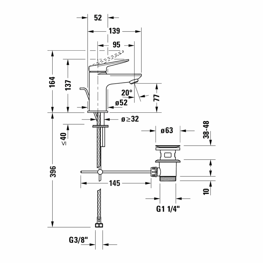 Duravit Wave Small Lavabo Bataryası Sifon Kumandalı Mat Siyah