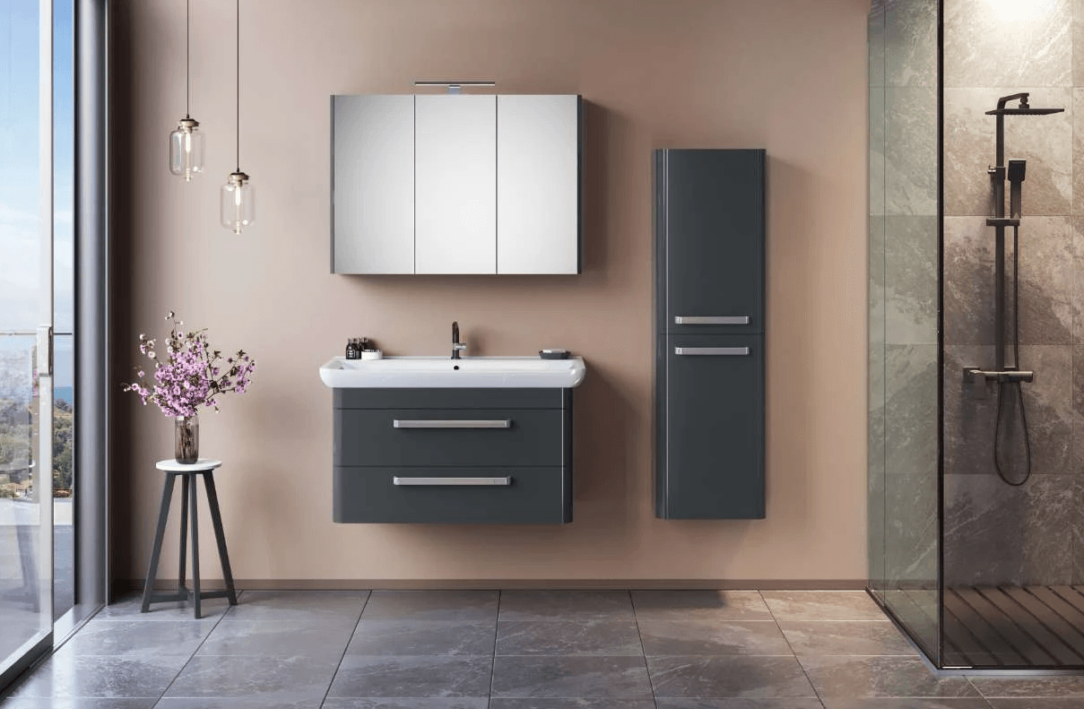 Orka Rose Banyo Dolabı Takımı 80 Cm Lake Parlak Gri