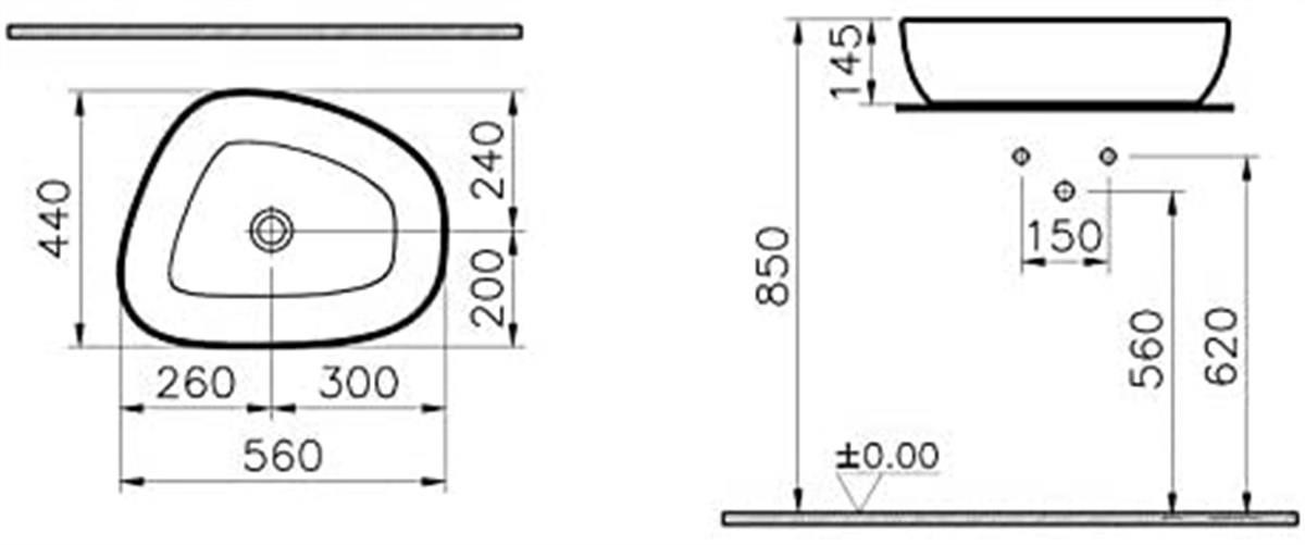 Vitra Outline Asimetrik Lavabo Beyaz 56Cm