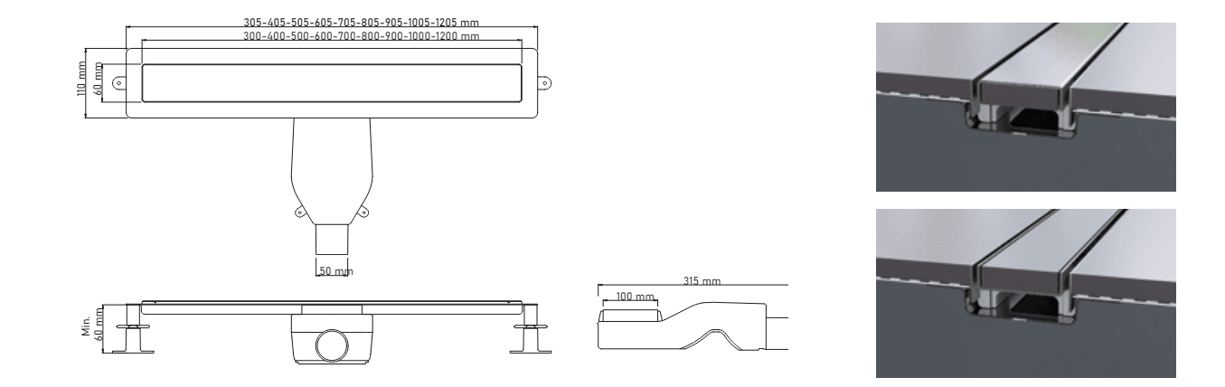 Ph Design Premium Linear Duş Kanalı 60Cm İnox Ayna