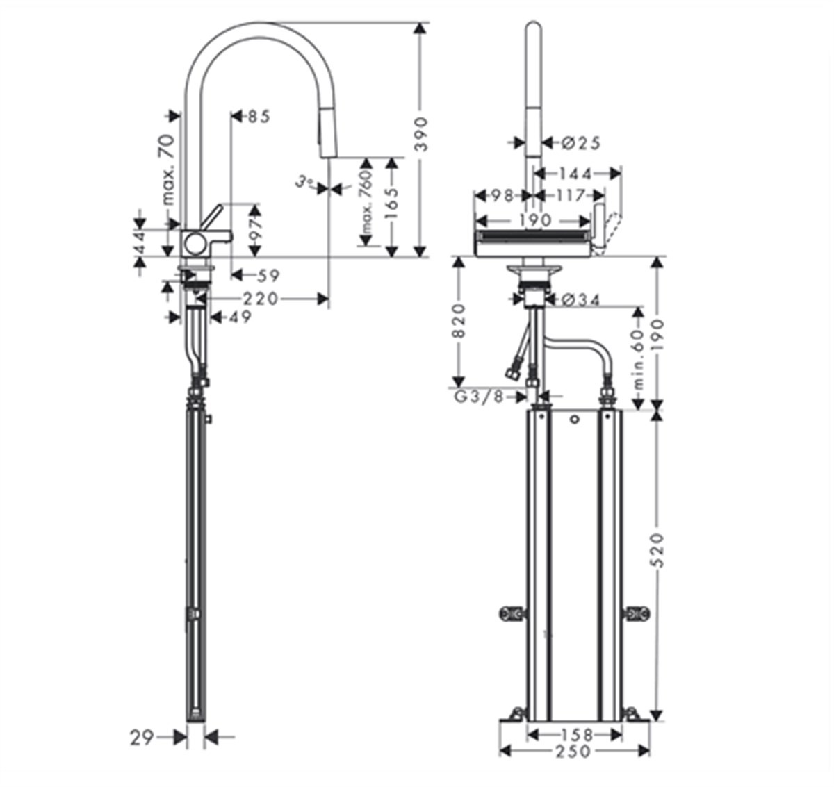 Hansgrohe Aquno Select M81 3 Jet Spiralli Eviye Bataryası