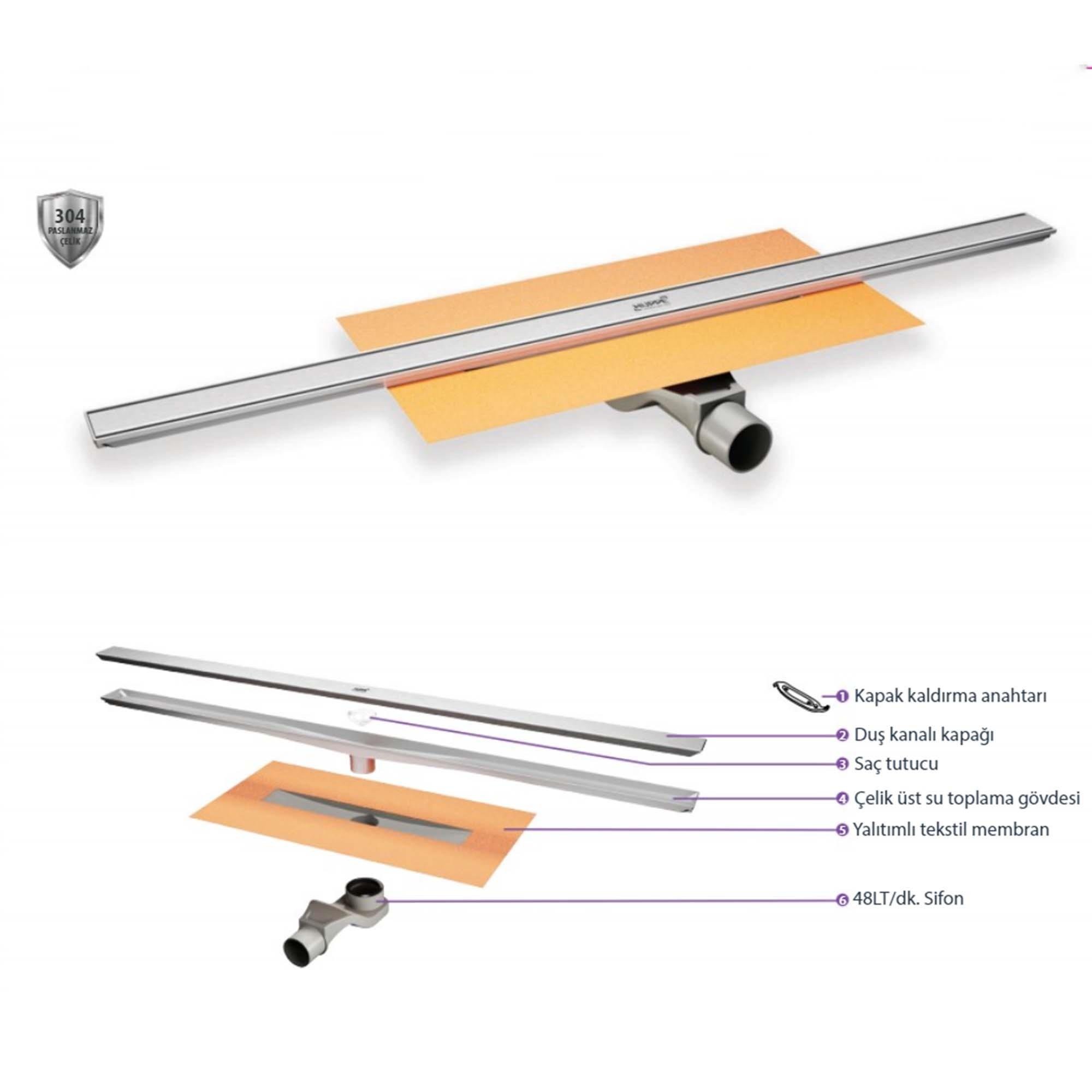 Hüppe Virtuoso 60 Cm Duş Kanalı Mat - Yandan Sifon Seramik Döşenebilir