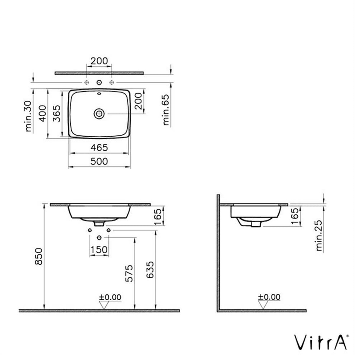 Vitra Metropole Tezgahaltı Dikdörtgen Lavabo Beyaz 47Cm