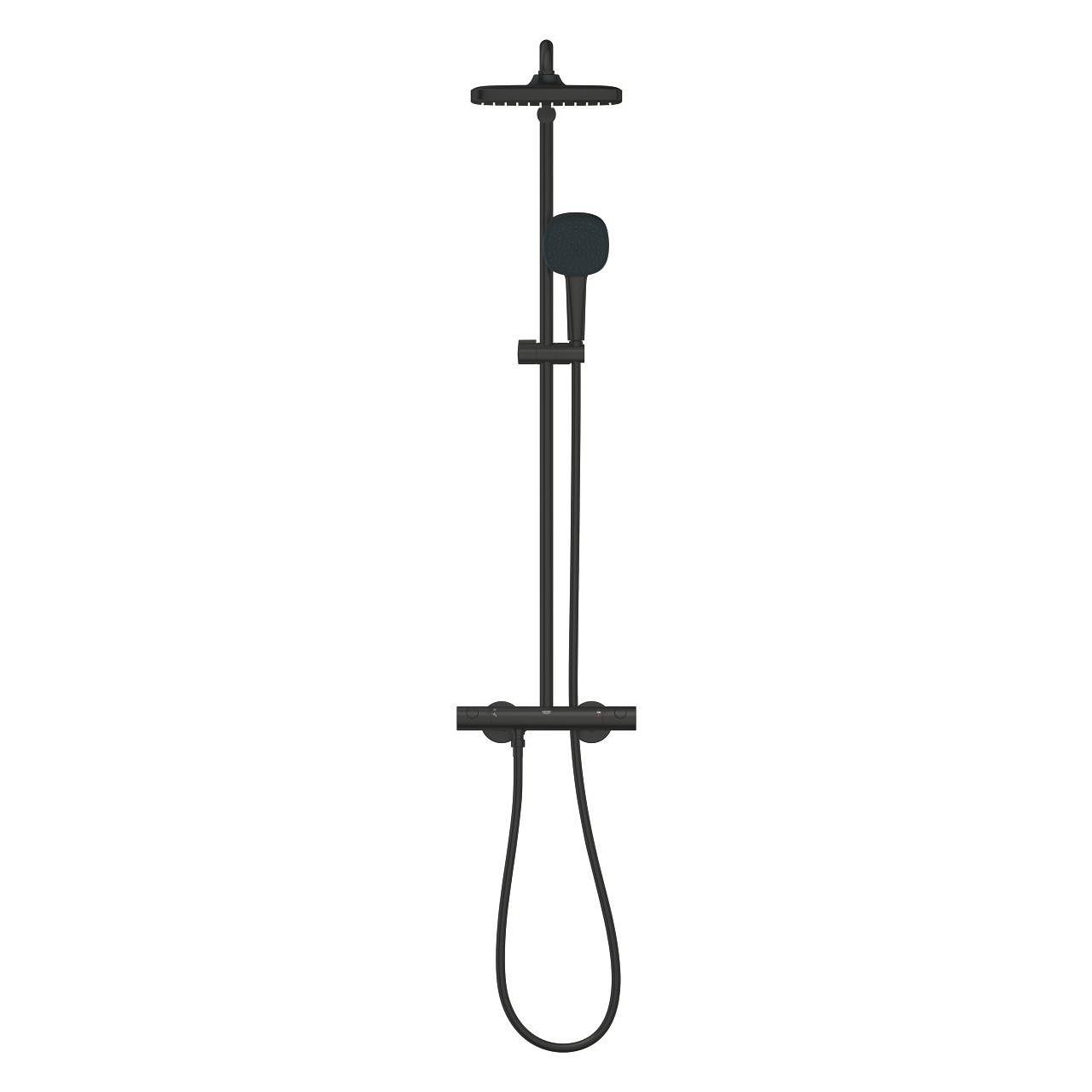 Grohe Tempesta System 250 Kare Duvara Monte Termostatik Bataryalı Duş Kolonu Mat Siyah