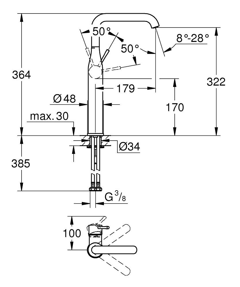 Grohe Essence Tek Kumandalı Lavabo Bataryası XL Boyut Mat Siyah