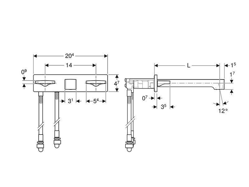 Geberit One Ankastre Lavabo Bataryası Köşeli 22 Cm Mat Siyah