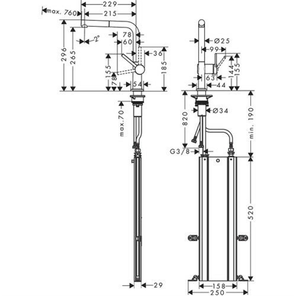 Hansgrohe Talis M54 Eviye Bataryası 270 Spiralli 1 Jet Sbox