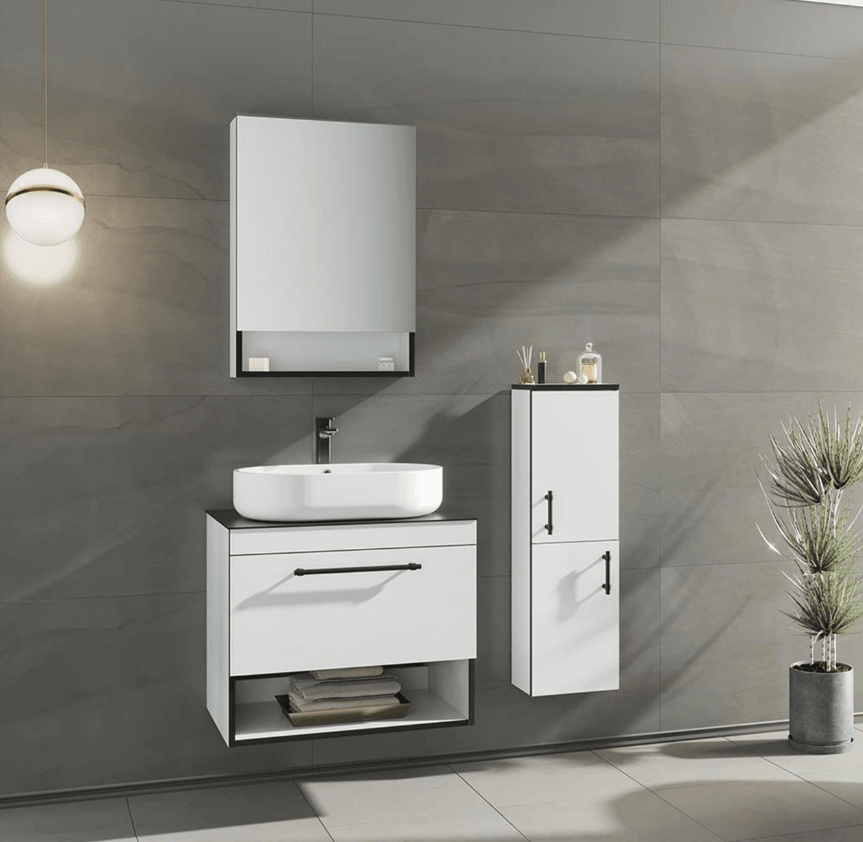 Orka Knidos Banyo Dolabı Takımı 70 Cm Beyaz Dolaplı Ayna