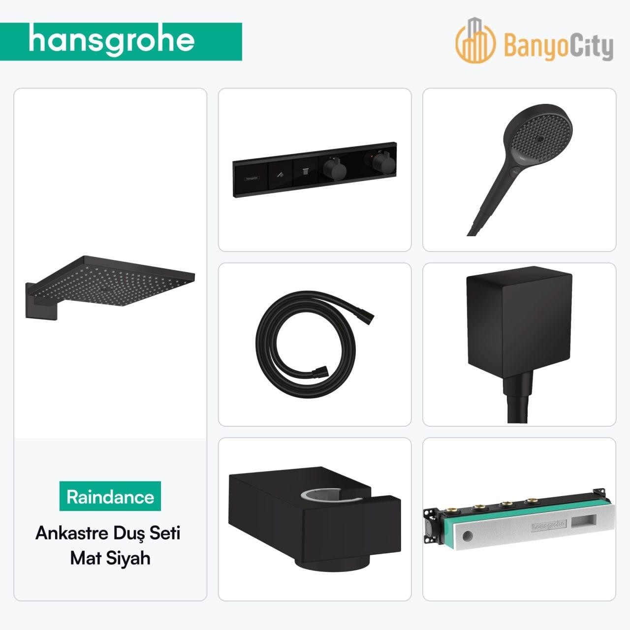 Hansgrohe Raindance Rainselect 2 Çıkışlı Termostatik Ankastre Duş Seti Mat Siyah