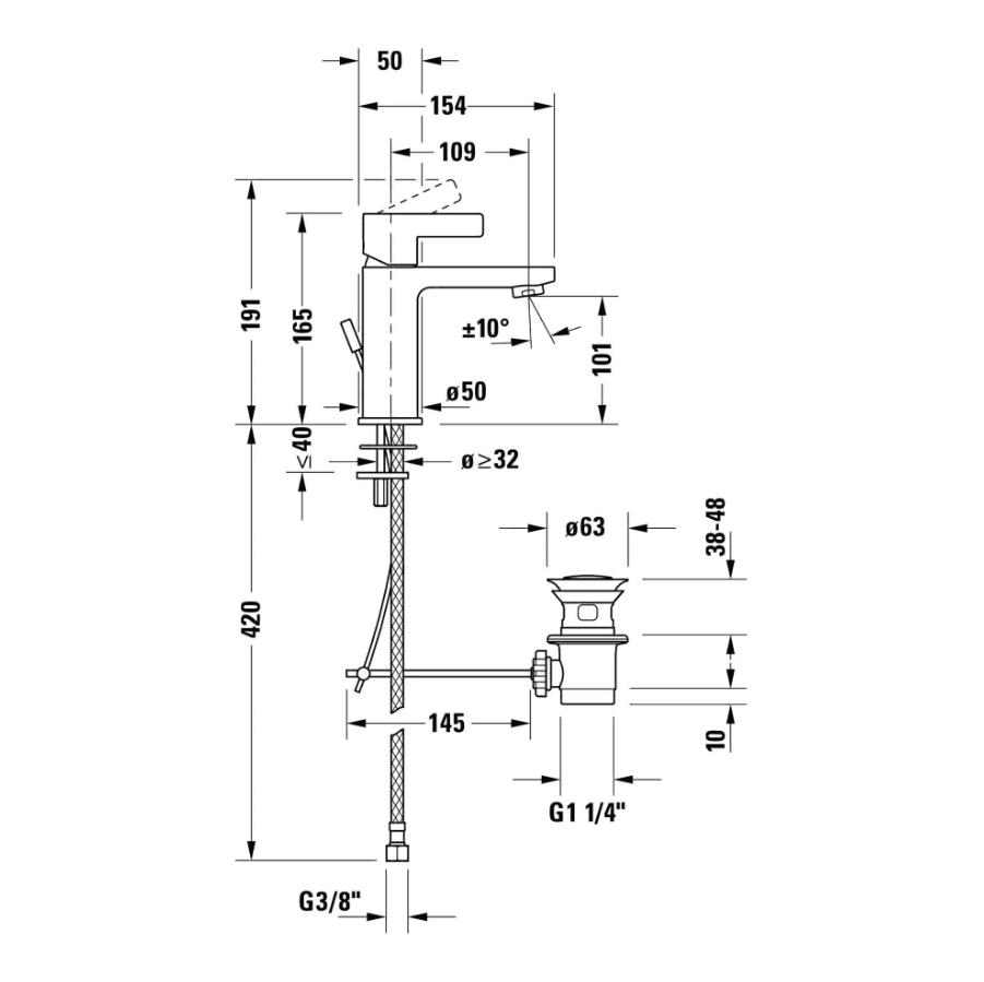 Duravit D-Neo Lavabo Bataryası Medium Sifon Kumandalı Parlak Krom