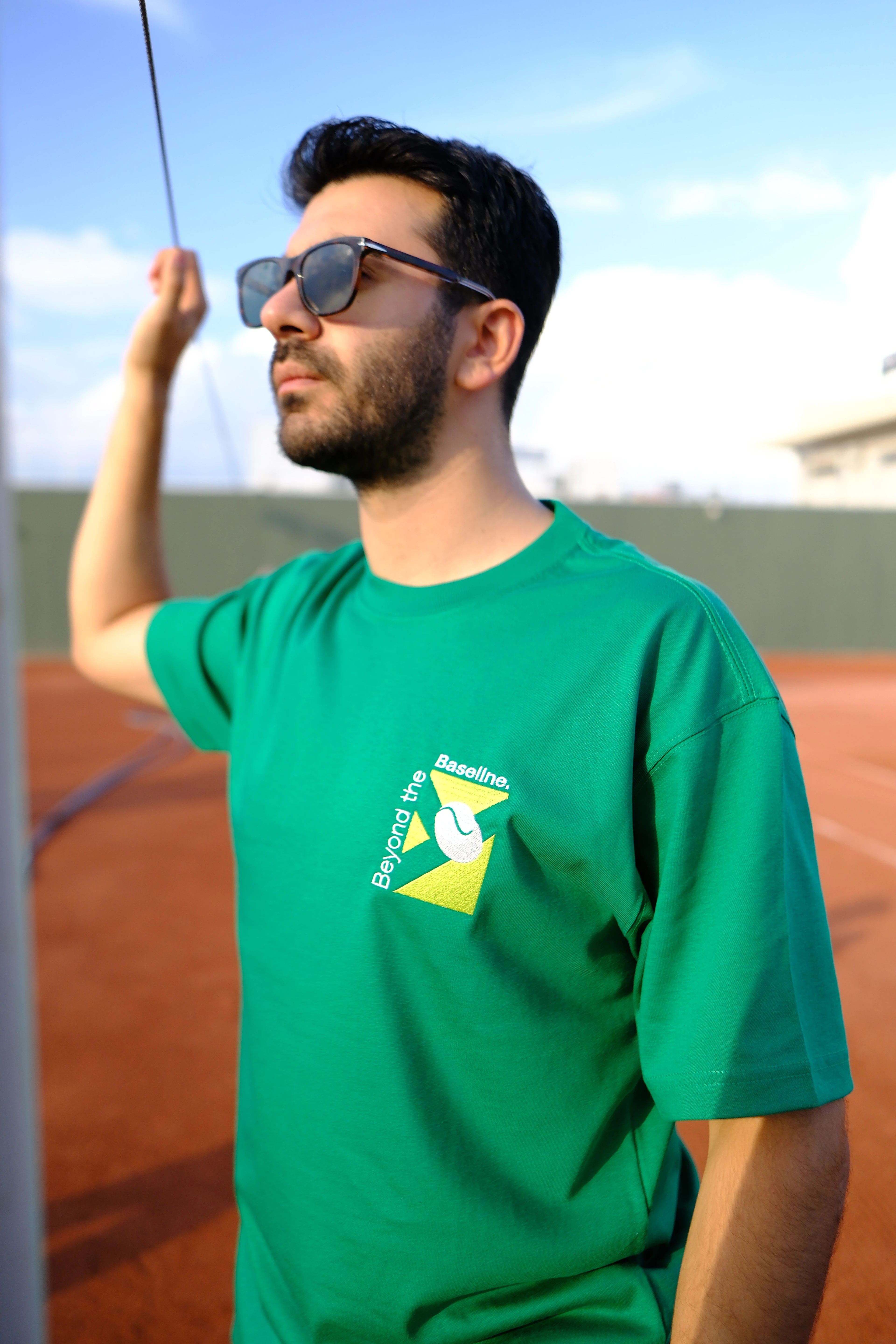 Yeşil Oversize Unisex Baseline Tenis Baskılı T-Shirt