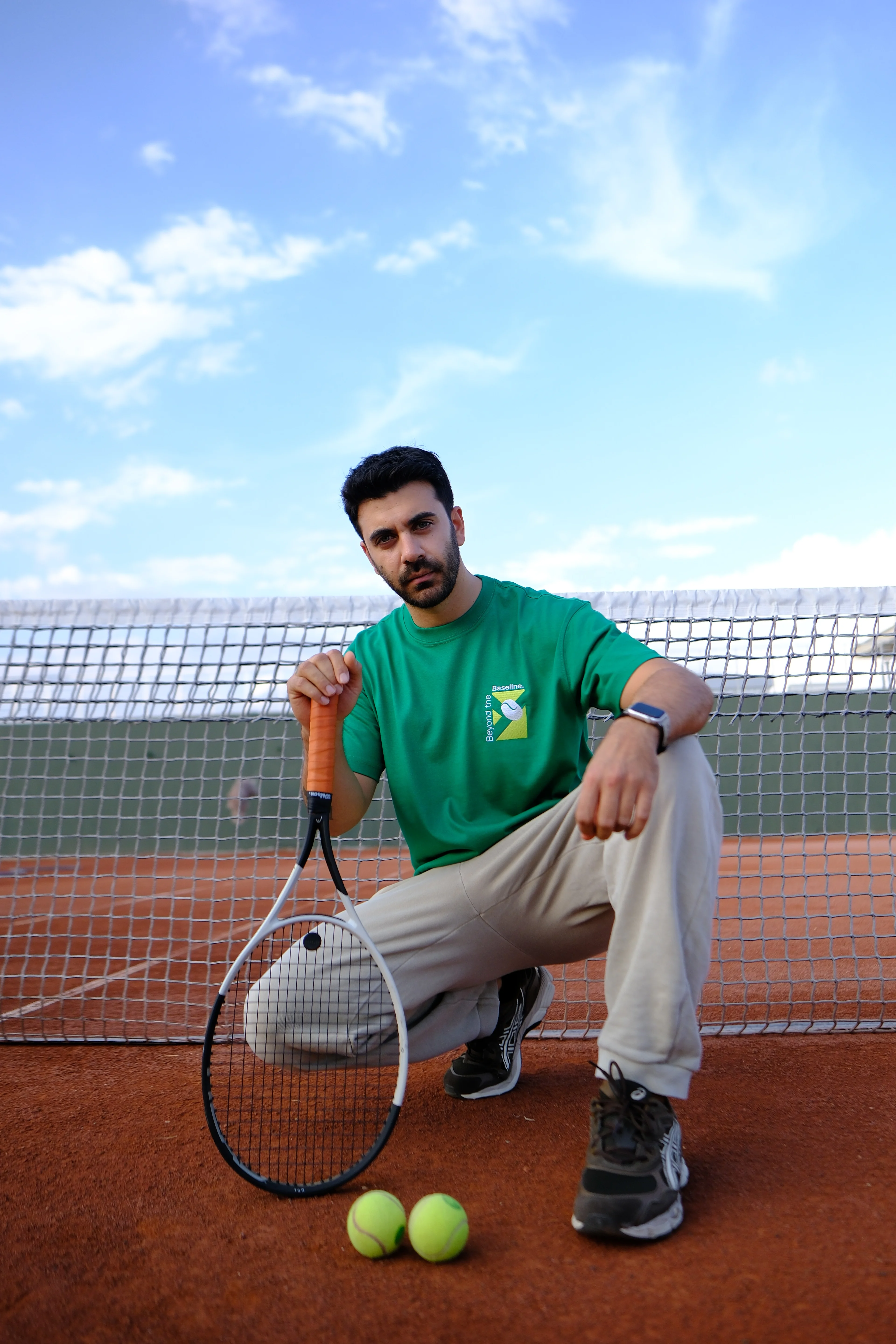 Yeşil Oversize Unisex Baseline Tenis Baskılı T-Shirt