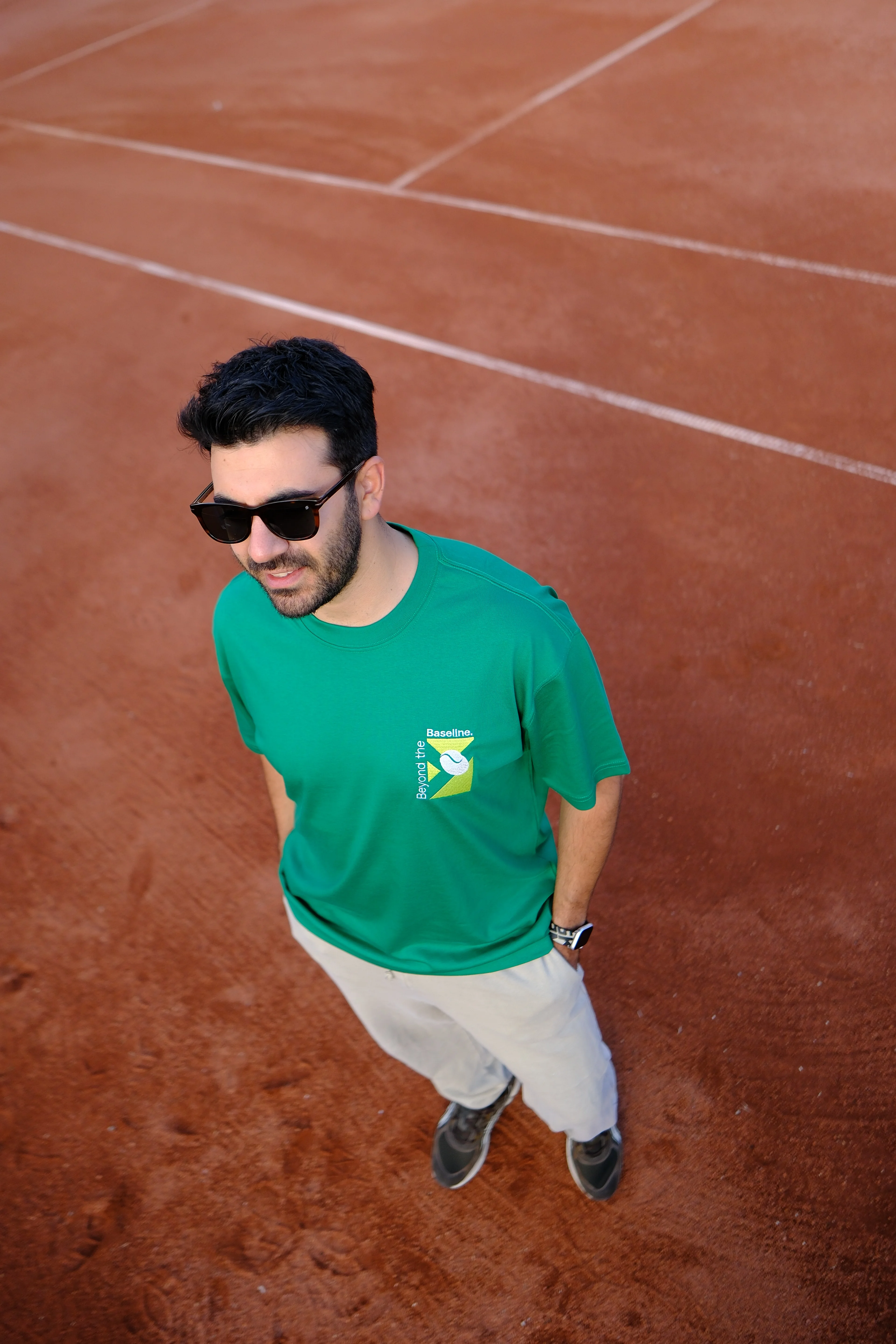Yeşil Oversize Unisex Baseline Tenis Baskılı T-Shirt