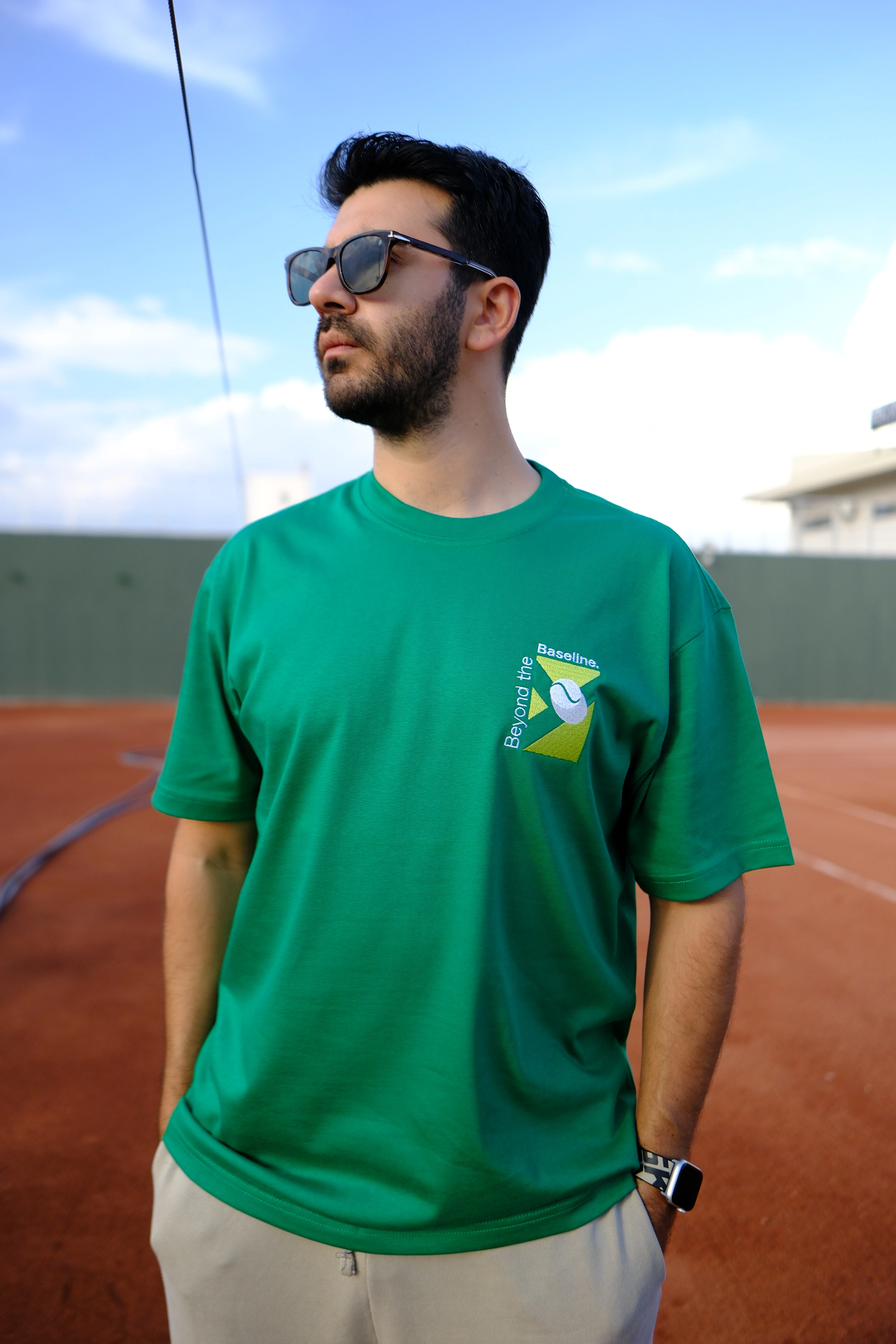 Yeşil Oversize Unisex Baseline Tenis Baskılı T-Shirt