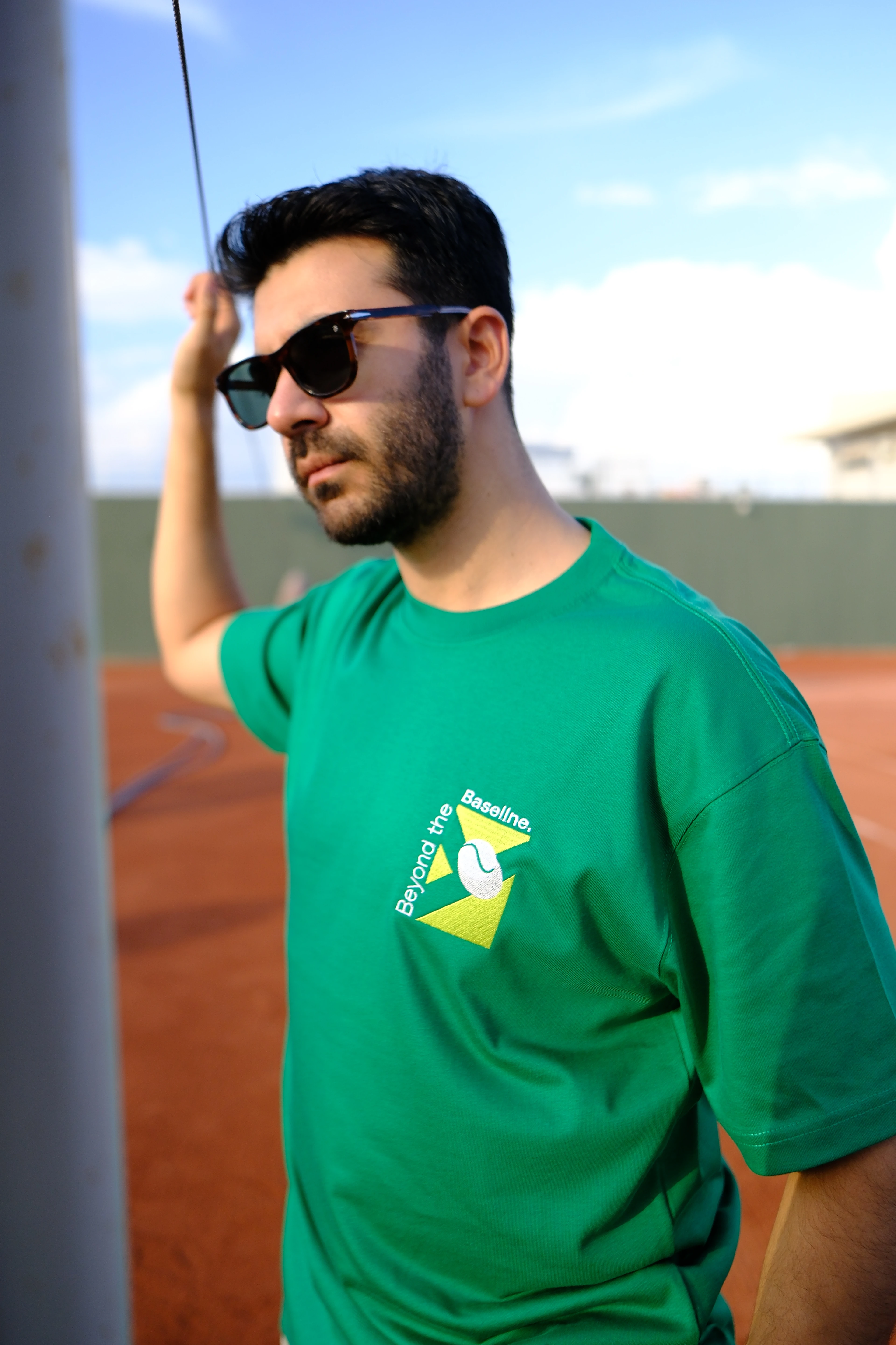 Yeşil Oversize Unisex Baseline Tenis Baskılı T-Shirt