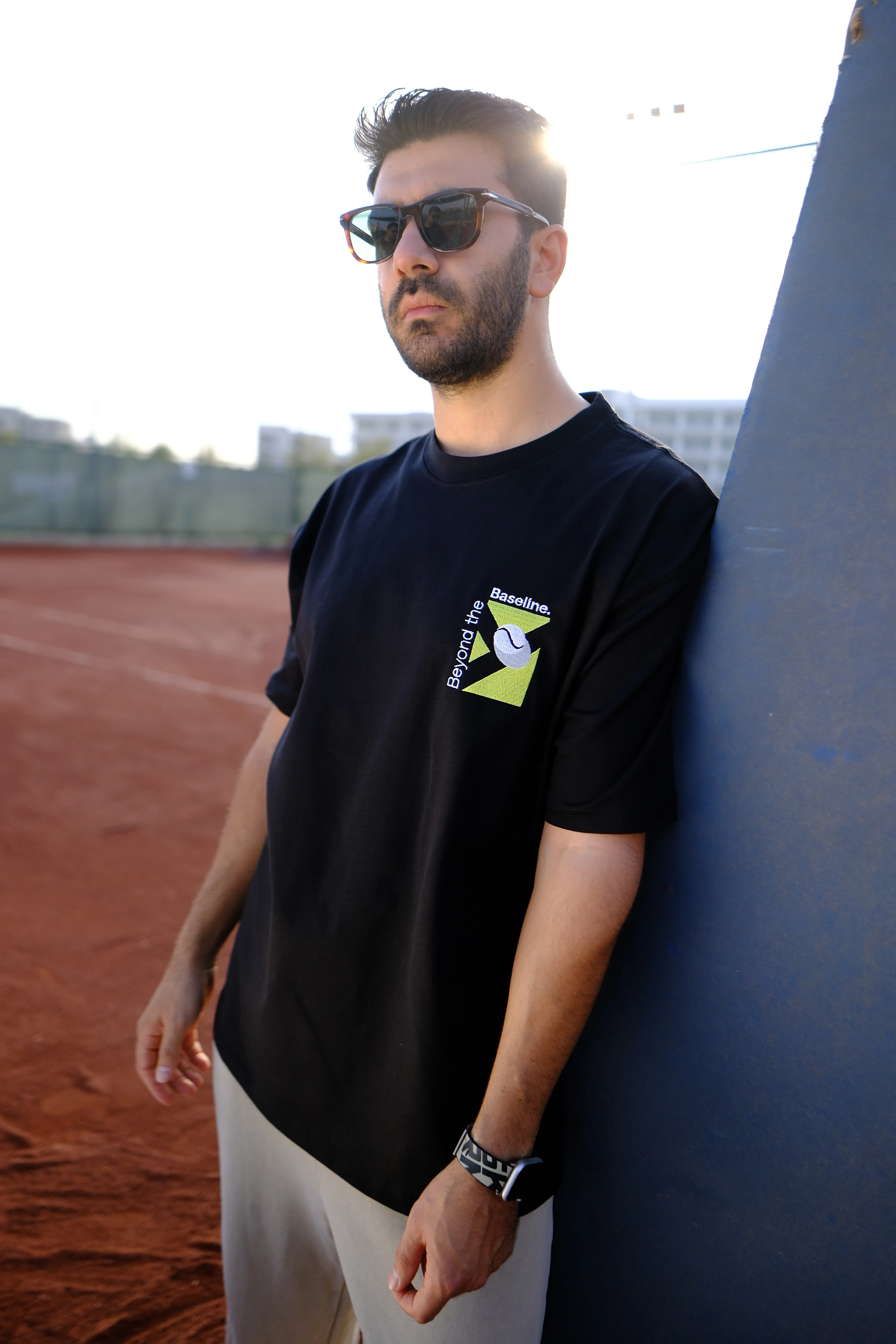 Siyah Oversize Unisex Baseline Tenis Baskılı T-Shirt